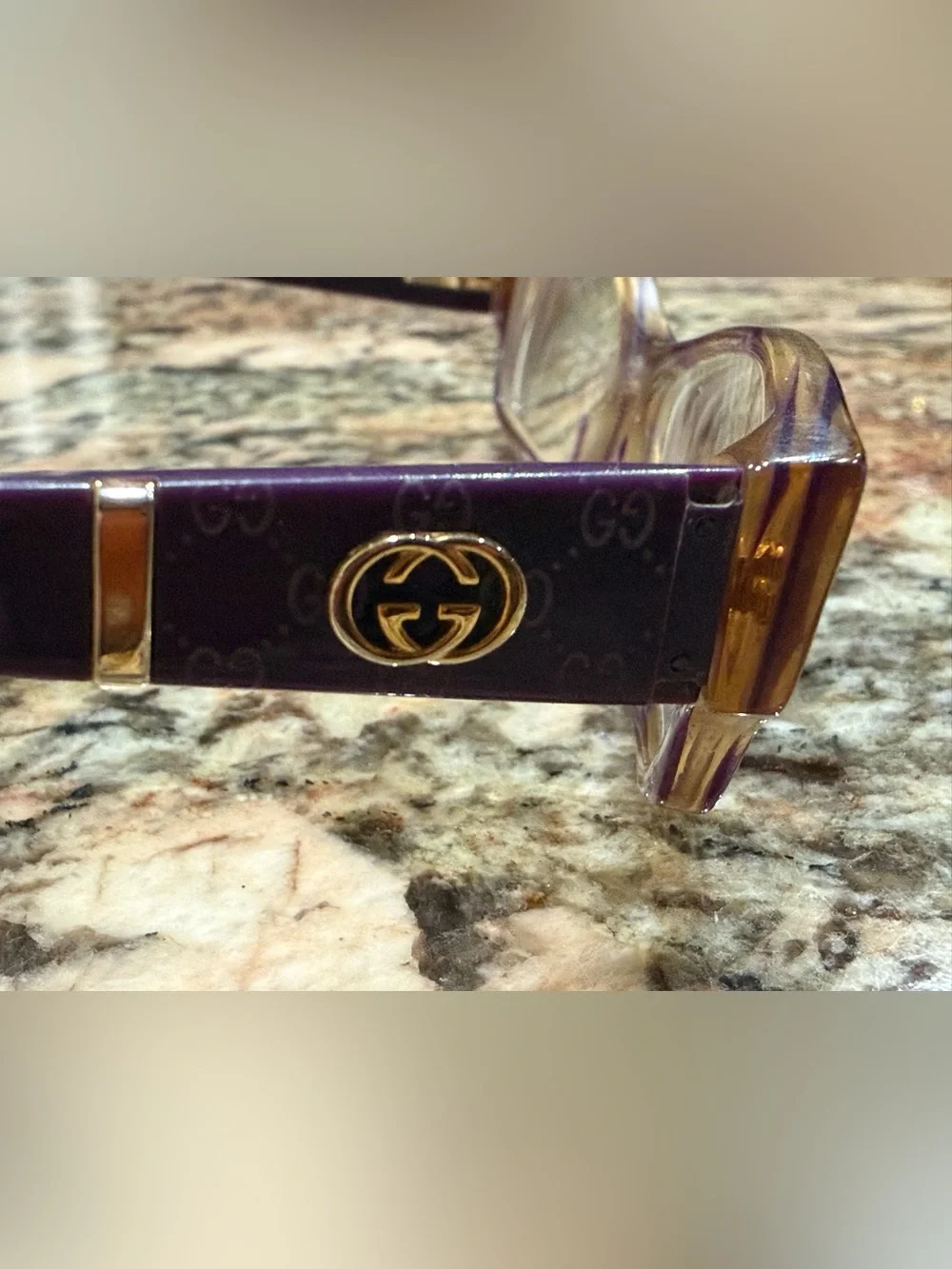 Gucci Purple Designer Women’s Prescription Eyeglass Frames with Gold Logo